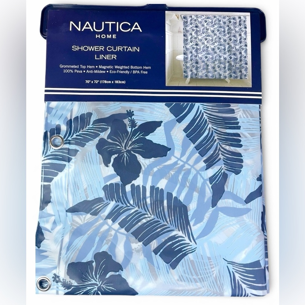Blue Floral Tropical PEVA Shower Curtain Semi-Clear Liner Island Flowers NEW NWT - Picture 5 of 6